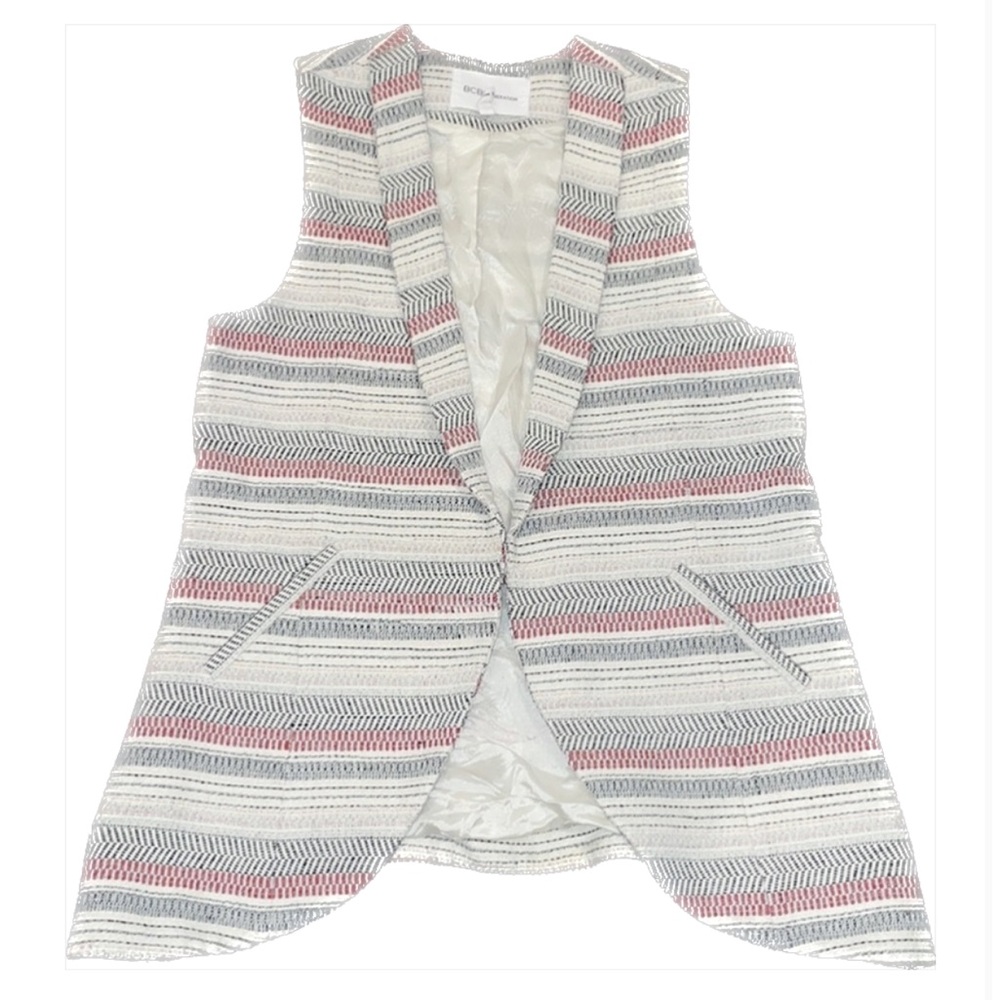 BCBGeneration woven stripe vest cream, red, black Size Medium